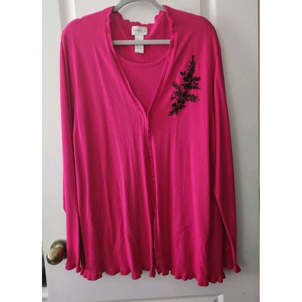 Koret Womens Layered Sweater Embroidered Long Sleeve Pink Size 1X